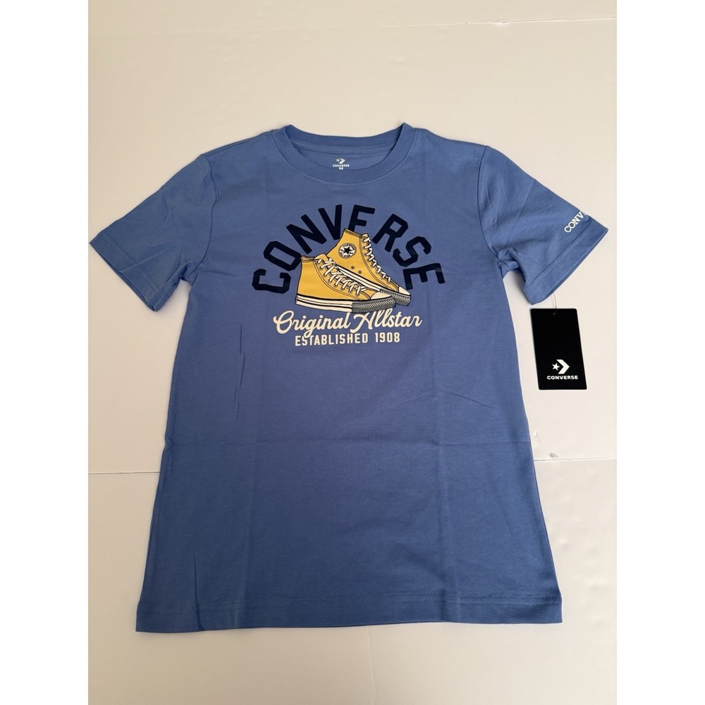 Converse Boy T-Shirt Medium Blue Yellow Shoes Casual School Allstar Kids M NWT